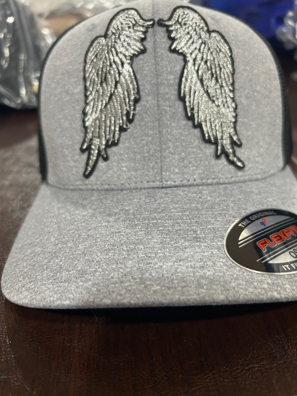 Angel Wings custom madeEmbroidered Flexfit Cap.